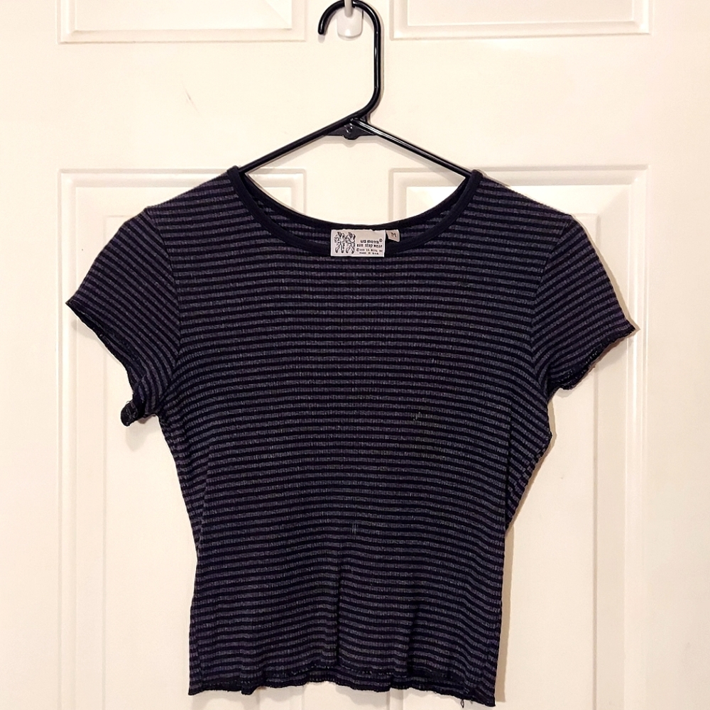 US Boys Non Stop Wear Vintage Black&Grey Crew Neck Medium Crop Top